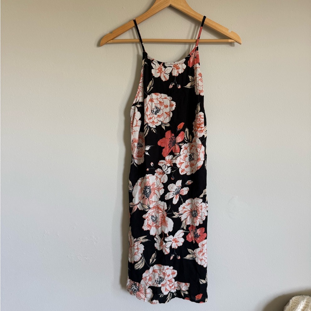 Roxy Black and Pink Floral Midi Dress